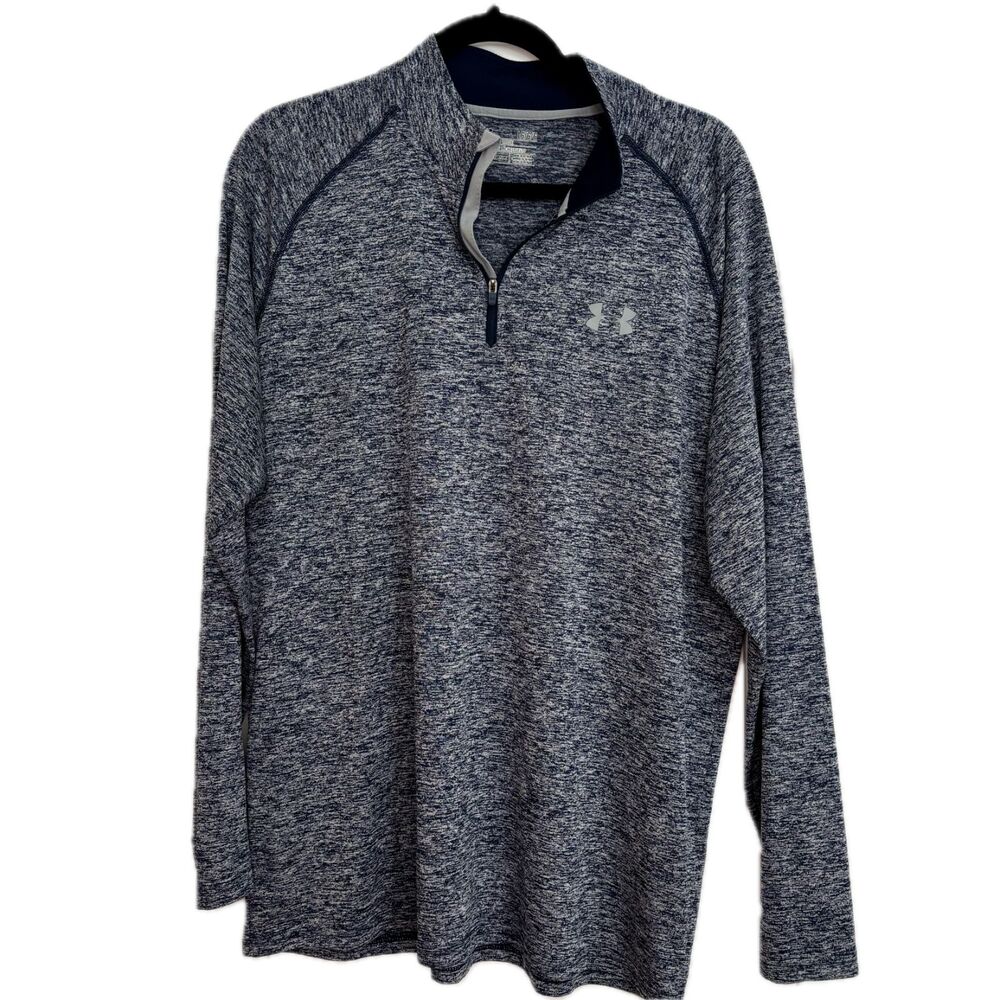 Under Armour Men's Large Blue HeatGear Tech 1/4 Quarter Zip Long Sleeve Shirt